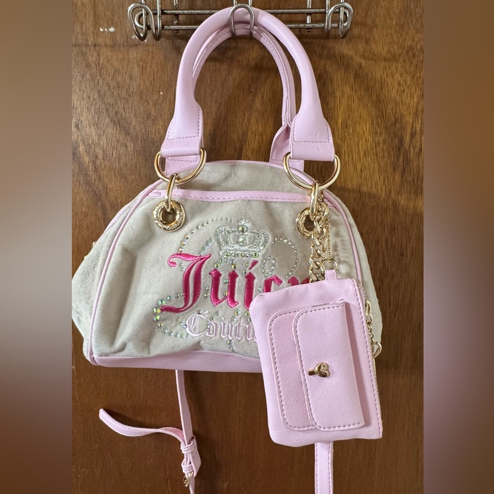 Juicy Couture Pink and Cream Mini Bag with Wristlet